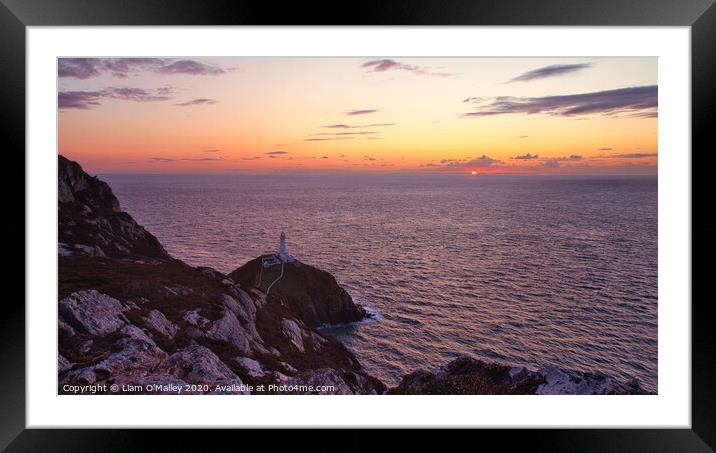Sun Sets at South Stack Anglesey Framed Mounted Print by Liam Neon