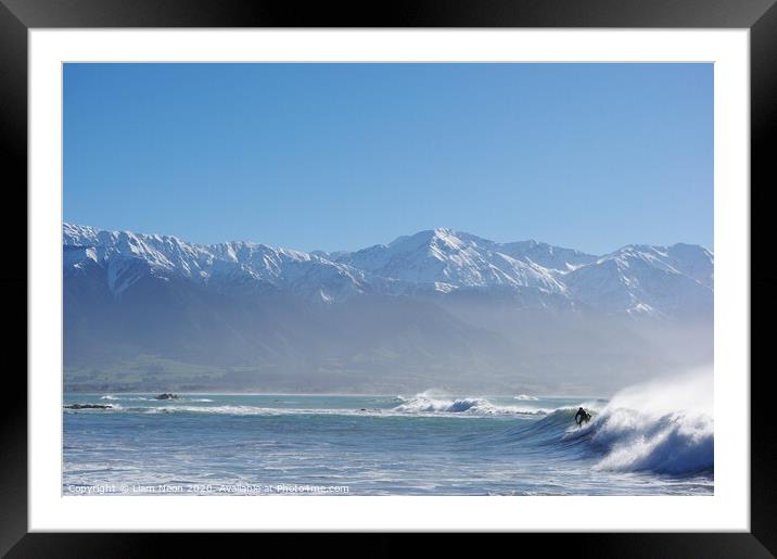 Surfs Up at Kaikoura, New Zealand. Framed Mounted Print by Liam Neon