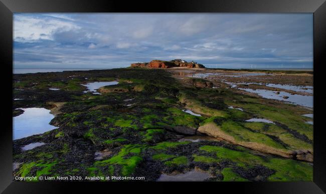 Hilbre on the Rocks Framed Print by Liam Neon