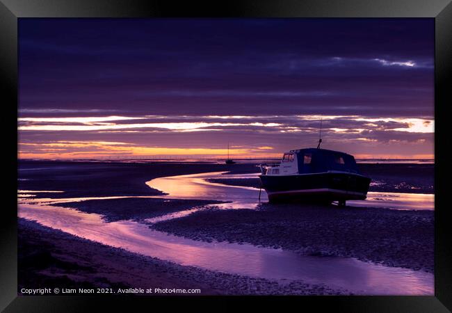 Meols Shore Sunset Streams Framed Print by Liam Neon