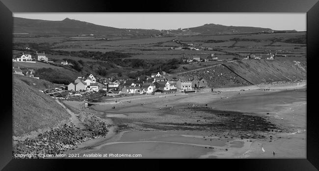 Aberdaron Bay in Black and White Framed Print by Liam Neon