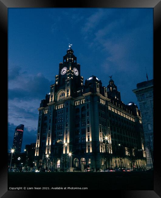 Liverpool's Liver Building at Dusk Framed Print by Liam Neon