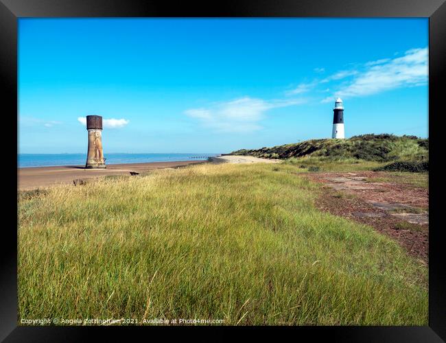 Old and New Lighthouses at Spurn Point Framed Print by Angela Cottingham