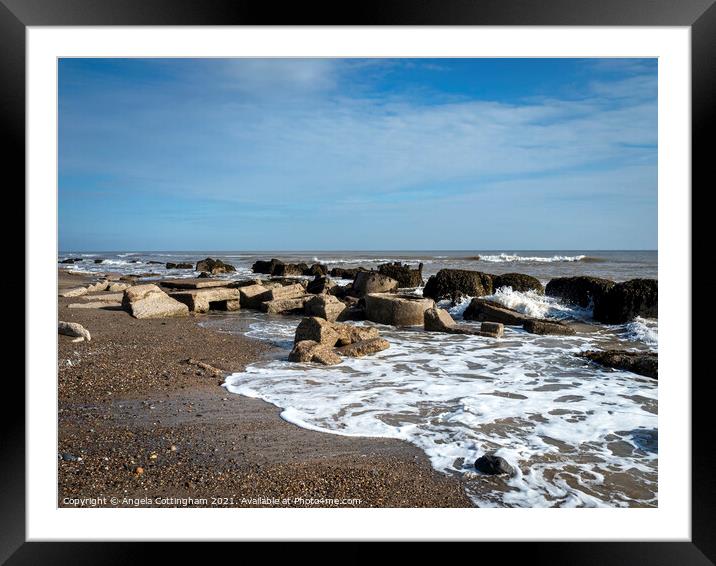 Blocks on the foreshore at Spurn Point Framed Mounted Print by Angela Cottingham