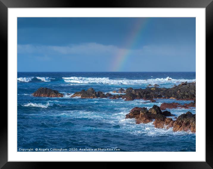 Waves and Rainbow at Puerto de la Cruz Framed Mounted Print by Angela Cottingham