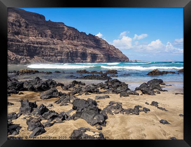 Beach at Orzola, Lanzarote Framed Print by Angela Cottingham