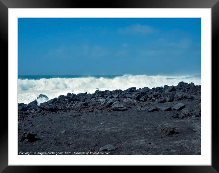 White Waves at El Golfo Framed Mounted Print by Angela Cottingham
