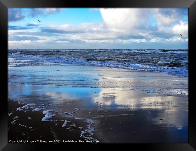 Reflections on Noordwijk Beach Framed Print by Angela Cottingham