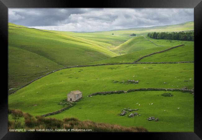 Barn with light on the Valley in the Yorkshire Dales near Grassington Framed Print by Lewis Gabell
