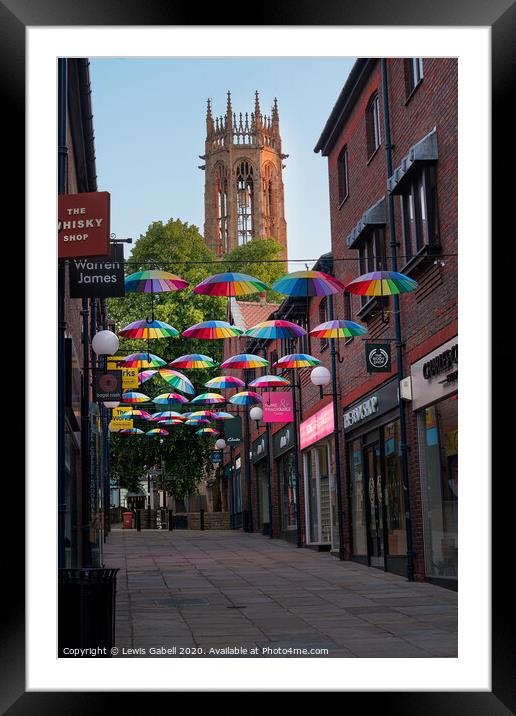 Umbrella Street, Coppergate, York Framed Mounted Print by Lewis Gabell