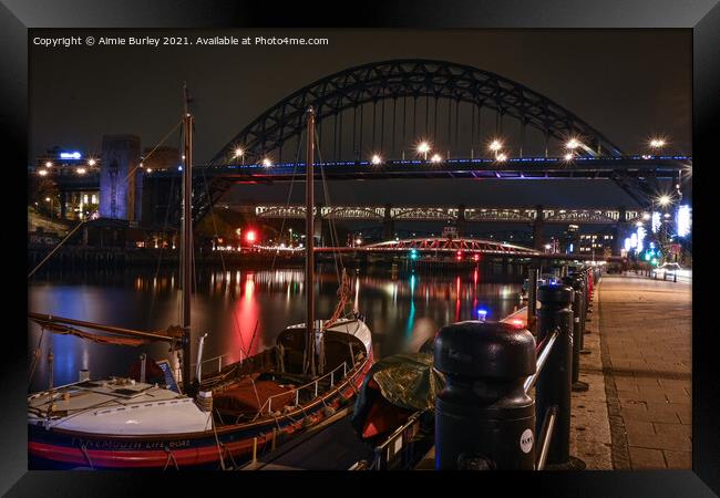 Tyne Bridges at Night Framed Print by Aimie Burley