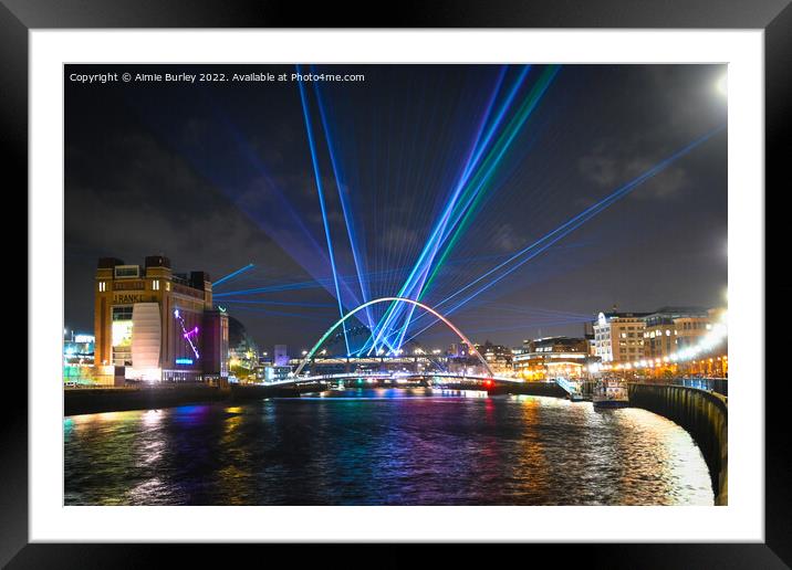 Millennium Bridge lasers   Framed Mounted Print by Aimie Burley