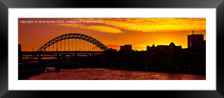 Tyne Bridge Sunset Panoramic Framed Mounted Print by Aimie Burley