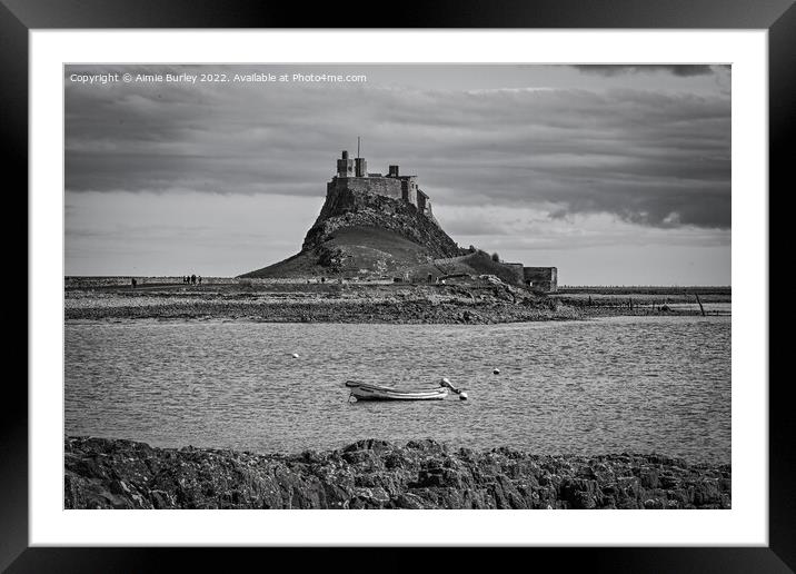 Lindisfarne boat black and white Framed Mounted Print by Aimie Burley