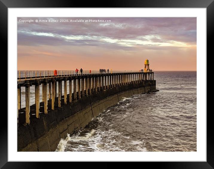 Whitby Pier at Sunset Framed Mounted Print by Aimie Burley