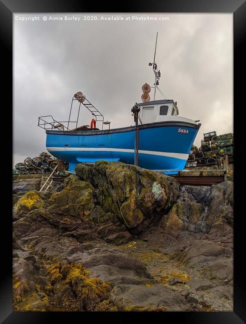 Fishing boat in St Abbs Framed Print by Aimie Burley