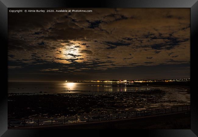 Moon over Whitley Bay Framed Print by Aimie Burley