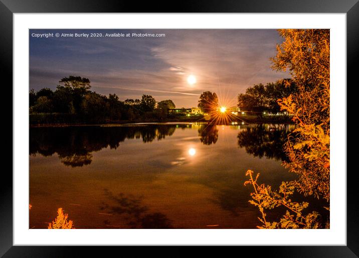 Golden moon over the lake Framed Mounted Print by Aimie Burley