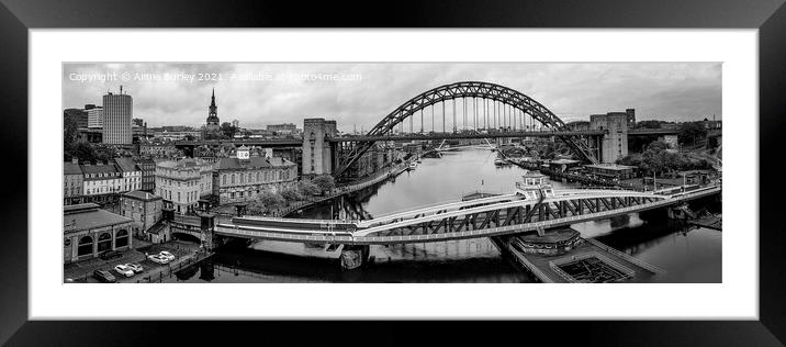 Newcastle Bridges panoramic  Framed Mounted Print by Aimie Burley