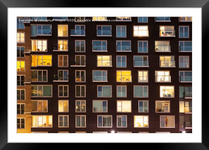 Modern apartment building at dusk Framed Mounted Print by conceptual images