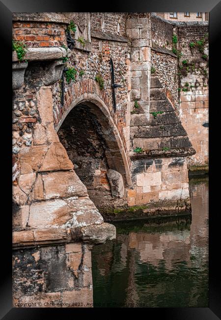 A close up of Bishops Bridge in the city of Norwich Framed Print by Chris Yaxley