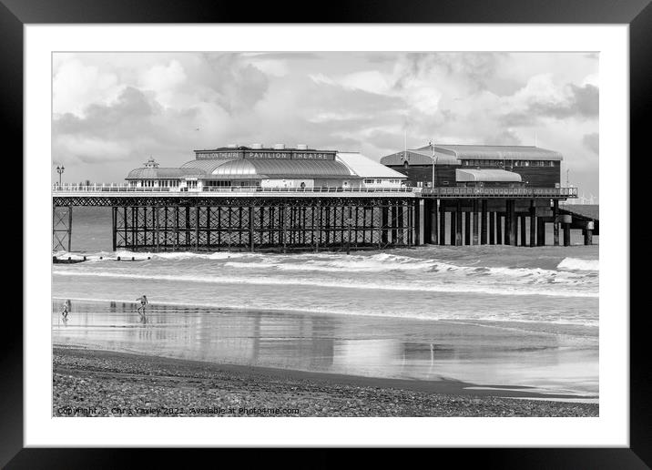 Cromer beach and pier in black and white Framed Mounted Print by Chris Yaxley
