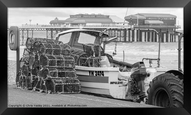 Fishing in Cromer, North Norfolk in black and white Framed Print by Chris Yaxley