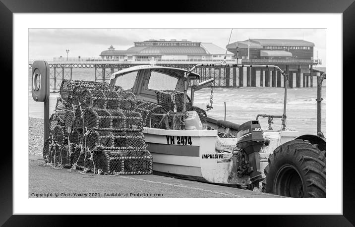 Fishing in Cromer, North Norfolk in black and white Framed Mounted Print by Chris Yaxley