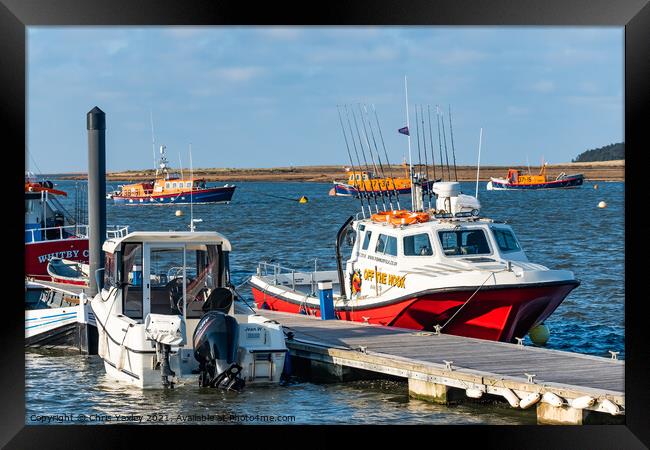 Fishing boats in Wells estuary, Norfolk Framed Print by Chris Yaxley