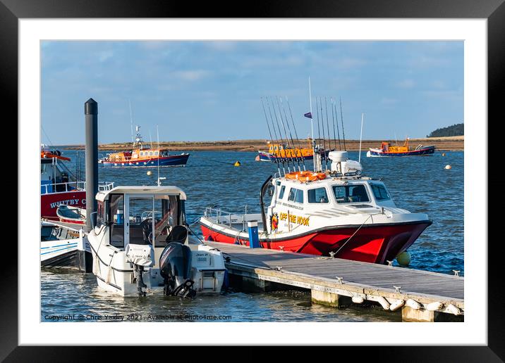 Fishing boats in Wells estuary, Norfolk Framed Mounted Print by Chris Yaxley