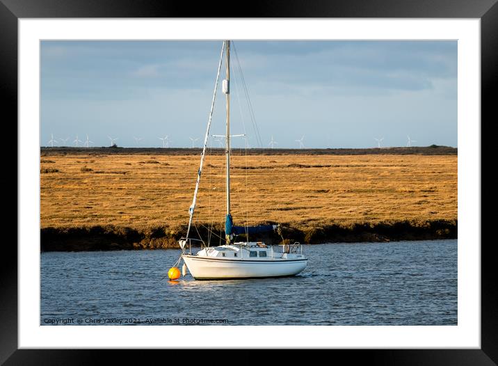Sunny evening moored in Wells-Next-The-Sea, North Norfolk coast Framed Mounted Print by Chris Yaxley