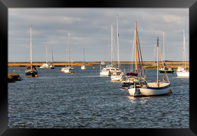 Sailing boats moored up in Wells-Next-The-Sea, North Norfolk Framed Print by Chris Yaxley
