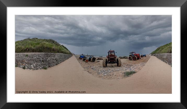 360 Panorama of tractors on Cromer beach, Norfolk Framed Mounted Print by Chris Yaxley
