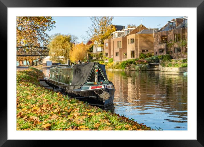 River Cam houseboat in Jesus Green, Cambridge Framed Mounted Print by Chris Yaxley