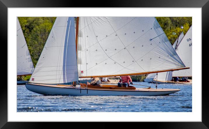 Close up of wooden sailing boat on Wroxham Broad, Norfolk Framed Mounted Print by Chris Yaxley
