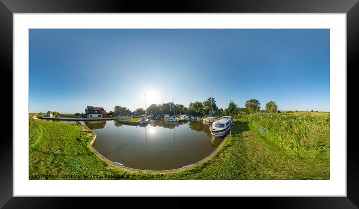 360 panorama of a sunny morning at Thurne Dyke, Norfolk Broads Framed Mounted Print by Chris Yaxley
