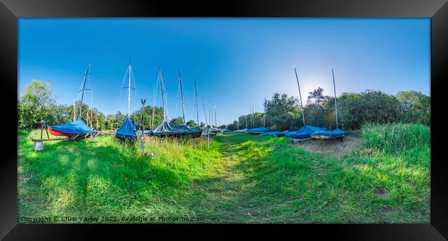  360 panorama of punts on the river bank, Norfolk Broads Framed Print by Chris Yaxley