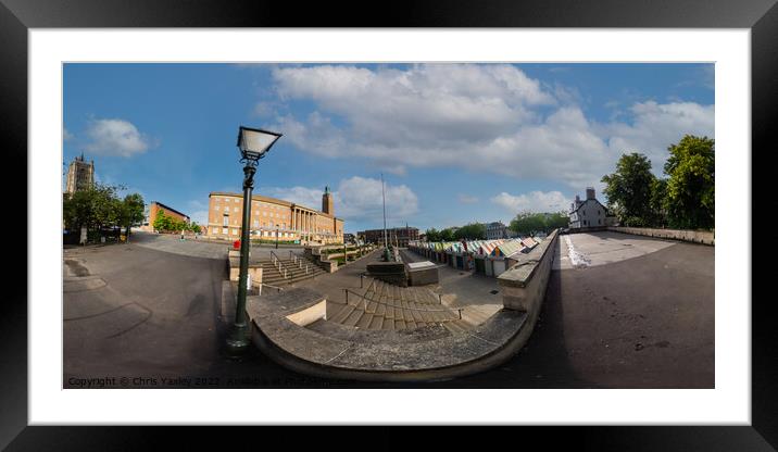 360 panorama capture in Norwich market place Framed Mounted Print by Chris Yaxley