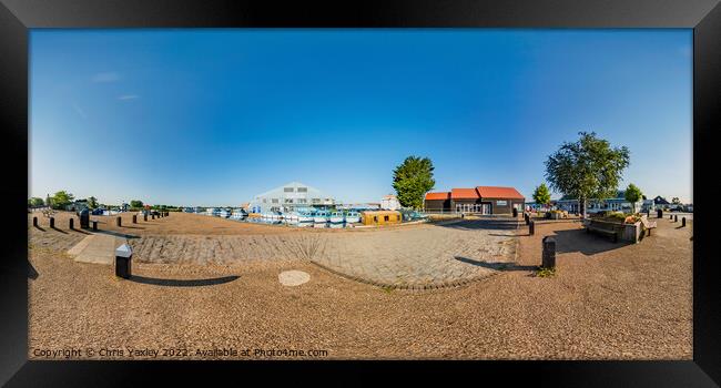 360 panorama of River Thurne boat yard in Potter Heigham, Norfolk Framed Print by Chris Yaxley