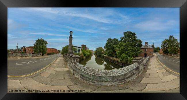 360 panorama of the view down the River Wensum from White Friar’s Bridge, Norwich Framed Print by Chris Yaxley