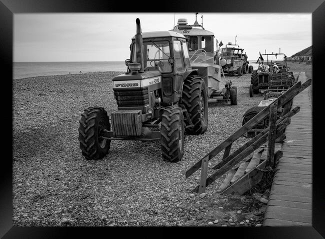 Crab fishing in Cromer in black and white Framed Print by Chris Yaxley
