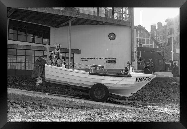Traditional sea fishing boat outside the RNLI Henry Blogg Museum, Cromer Framed Print by Chris Yaxley