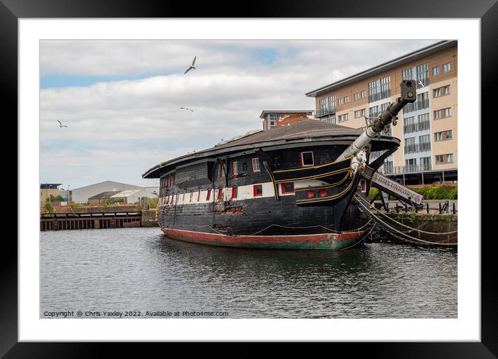 The HMS Unicorn, an old war ship now restored and converted to a museum, located in Dundee docks Framed Mounted Print by Chris Yaxley