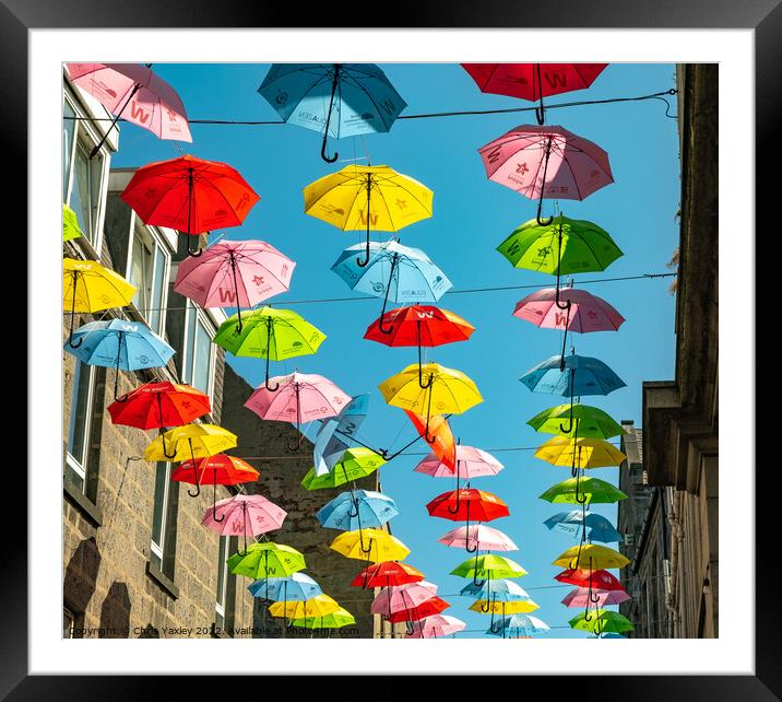 Colourful umbrellas in Aberdeen Framed Mounted Print by Chris Yaxley