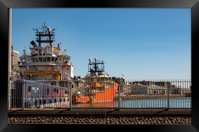Large industrial boat in Aberdeen dockland area Framed Print by Chris Yaxley
