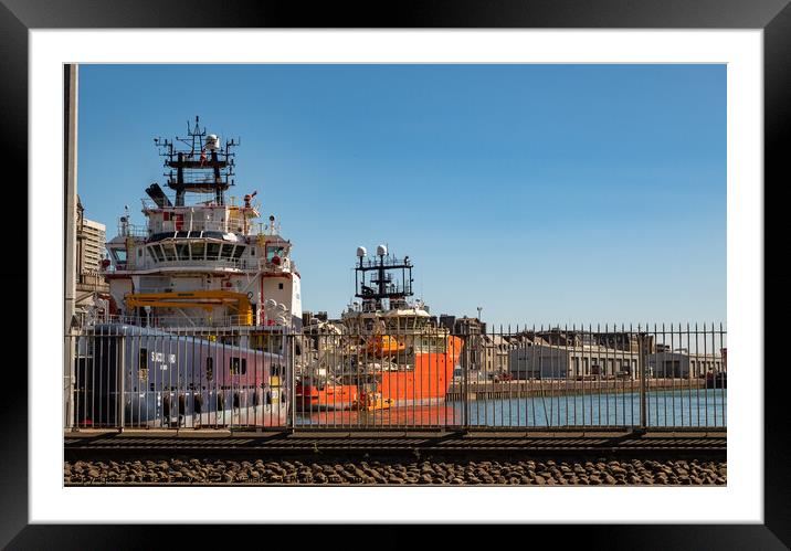 Large industrial boat in Aberdeen dockland area Framed Mounted Print by Chris Yaxley