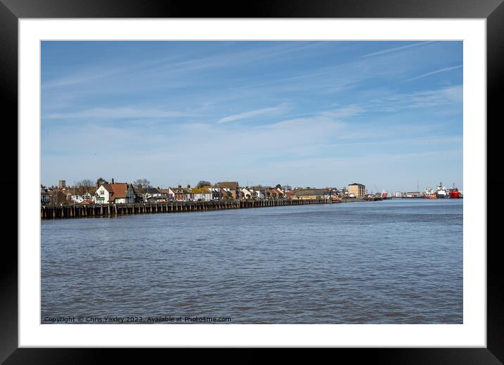 View down the River Yare towards the seaside towns of Great Yarmouth on the East and Gorleston on the West. Captured on a bright and sunny day Framed Mounted Print by Chris Yaxley