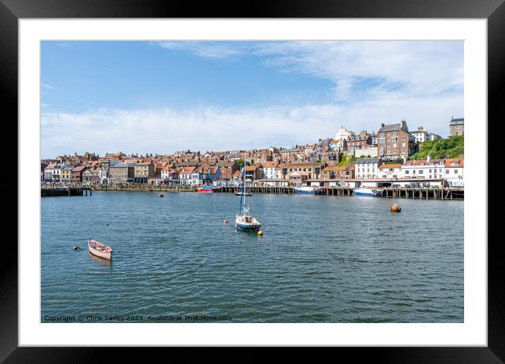 View across the River Esk and Whitby harbour on the North Yorkshire coast Framed Mounted Print by Chris Yaxley