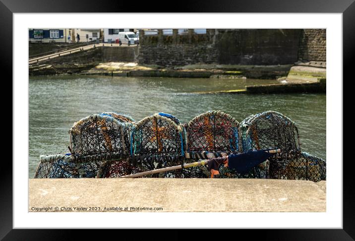 Crab pots in the fishing village of Staithes, North Yorkshire Framed Mounted Print by Chris Yaxley