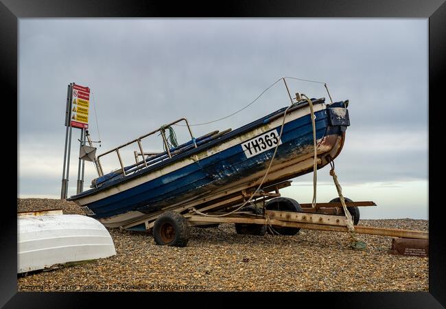 Fishing boat on Weybourne beach, North Norfolk Framed Print by Chris Yaxley